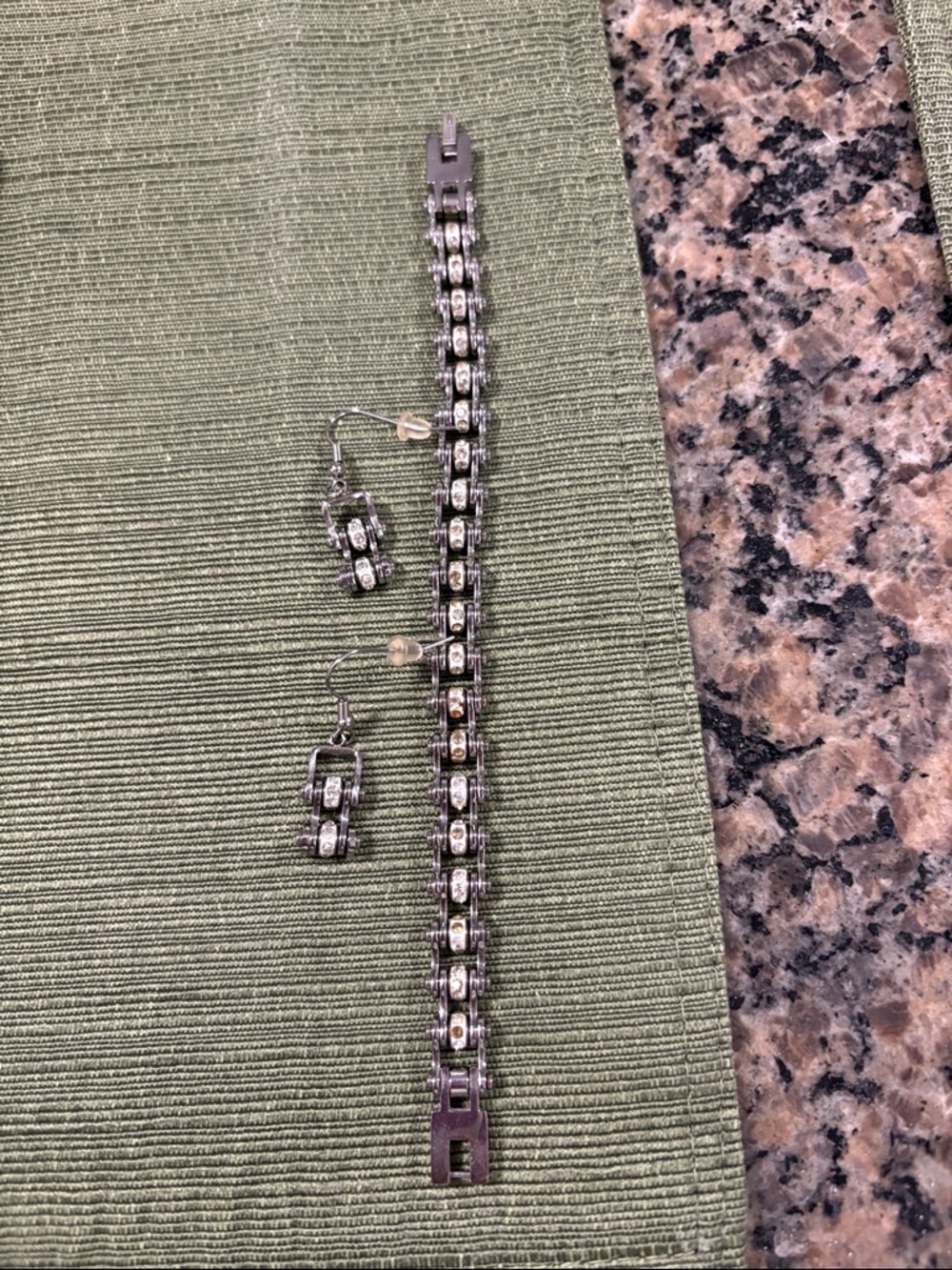 Sterling Silver-Tone Crystal Link Bracelet and Earrings Set - Silver